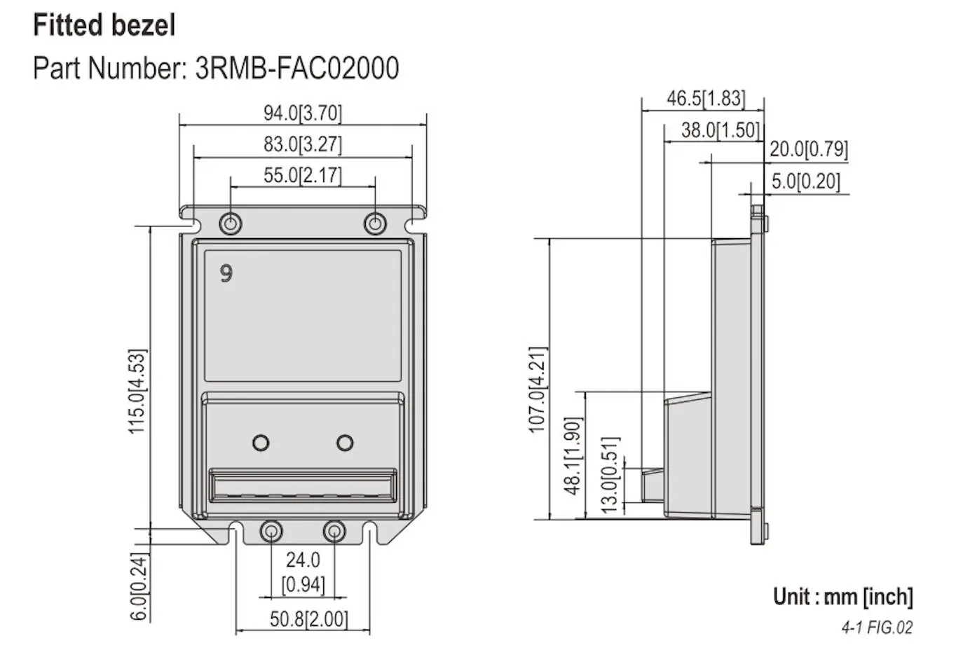 ICT A6E FCP fitted bezel dimensions part number 3RMB-FAC02000